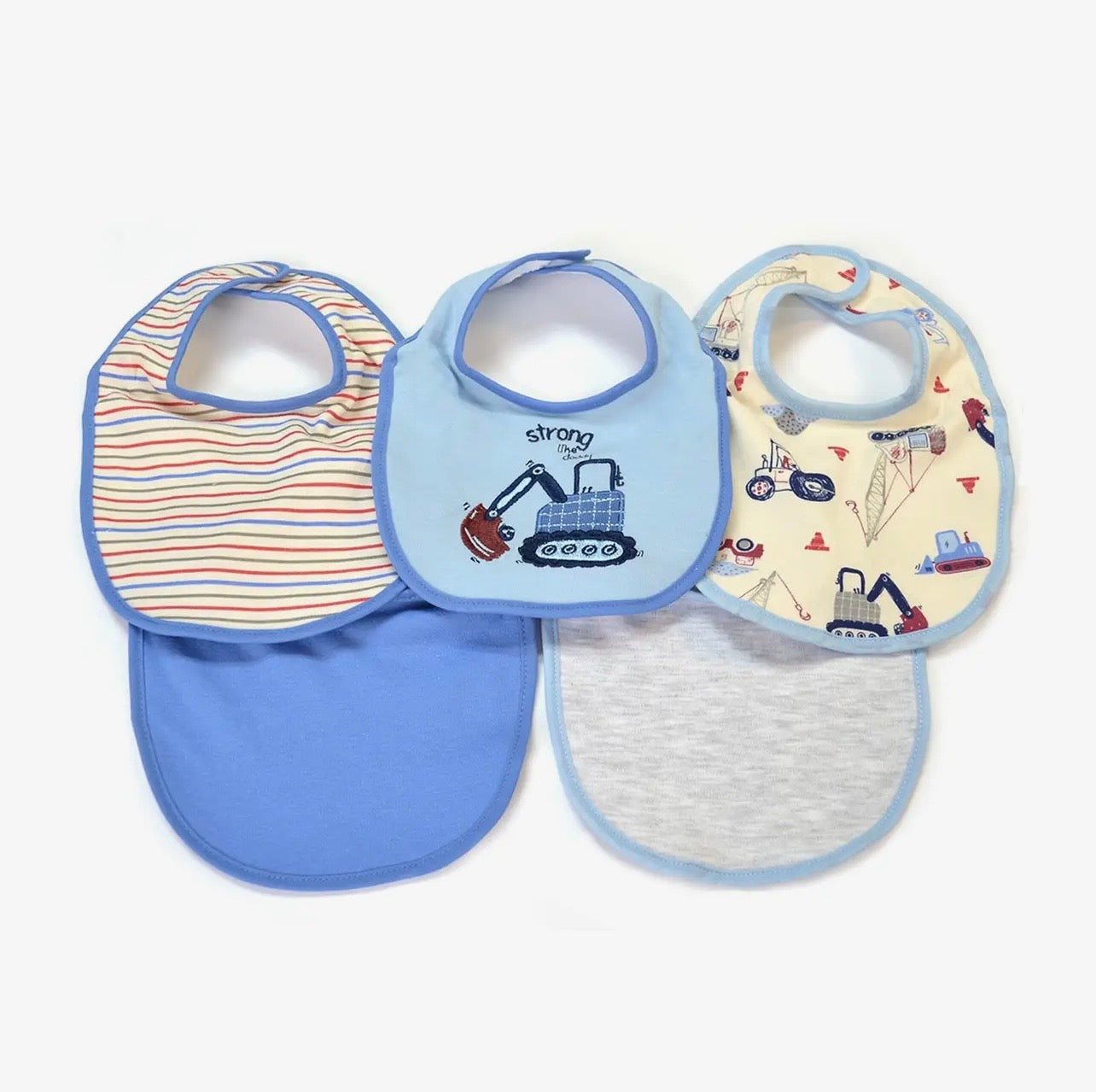 5-Pack Baby Bibs – Blue Construction