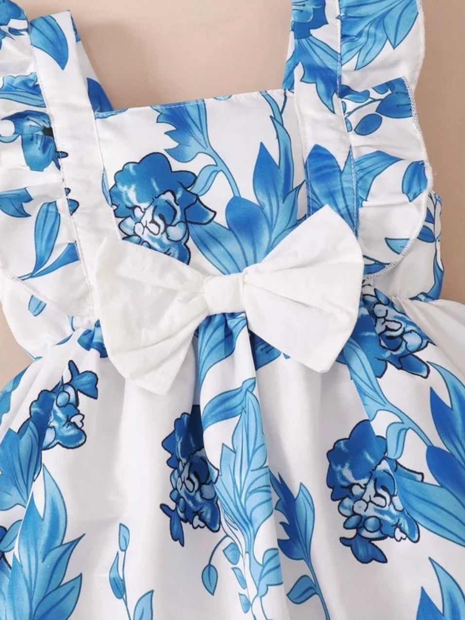 Blue Floral Bow Baby Girl Dress