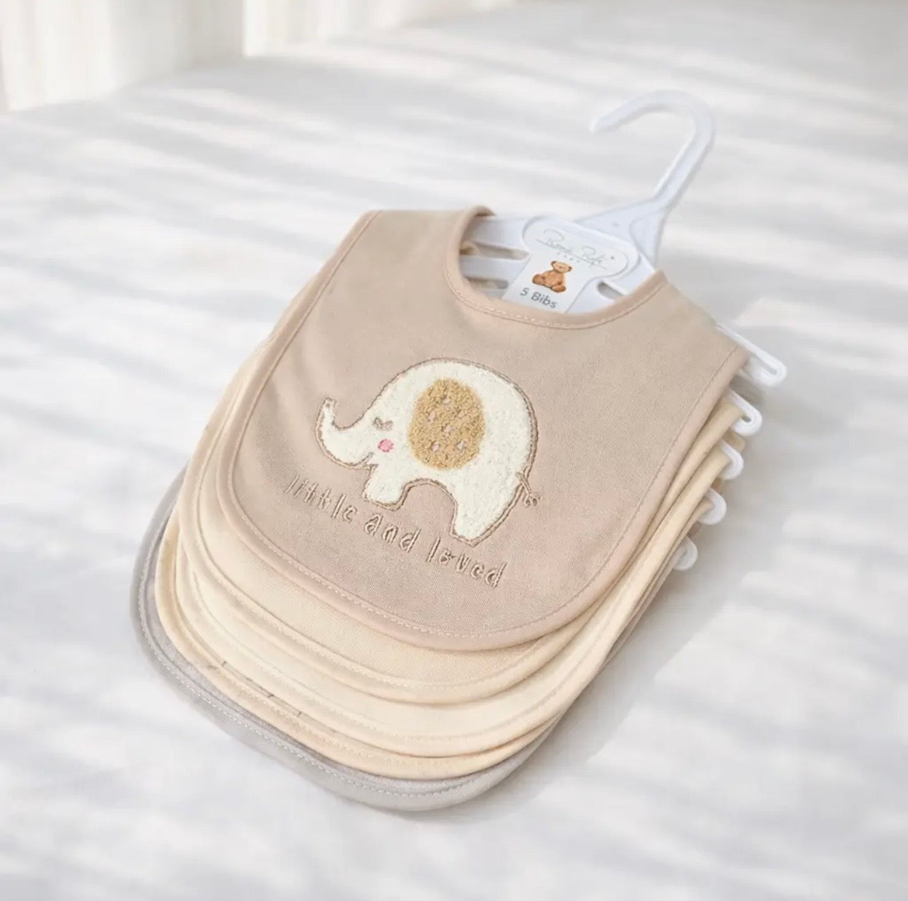 5-Pack Baby Bibs – Neutral Elephant