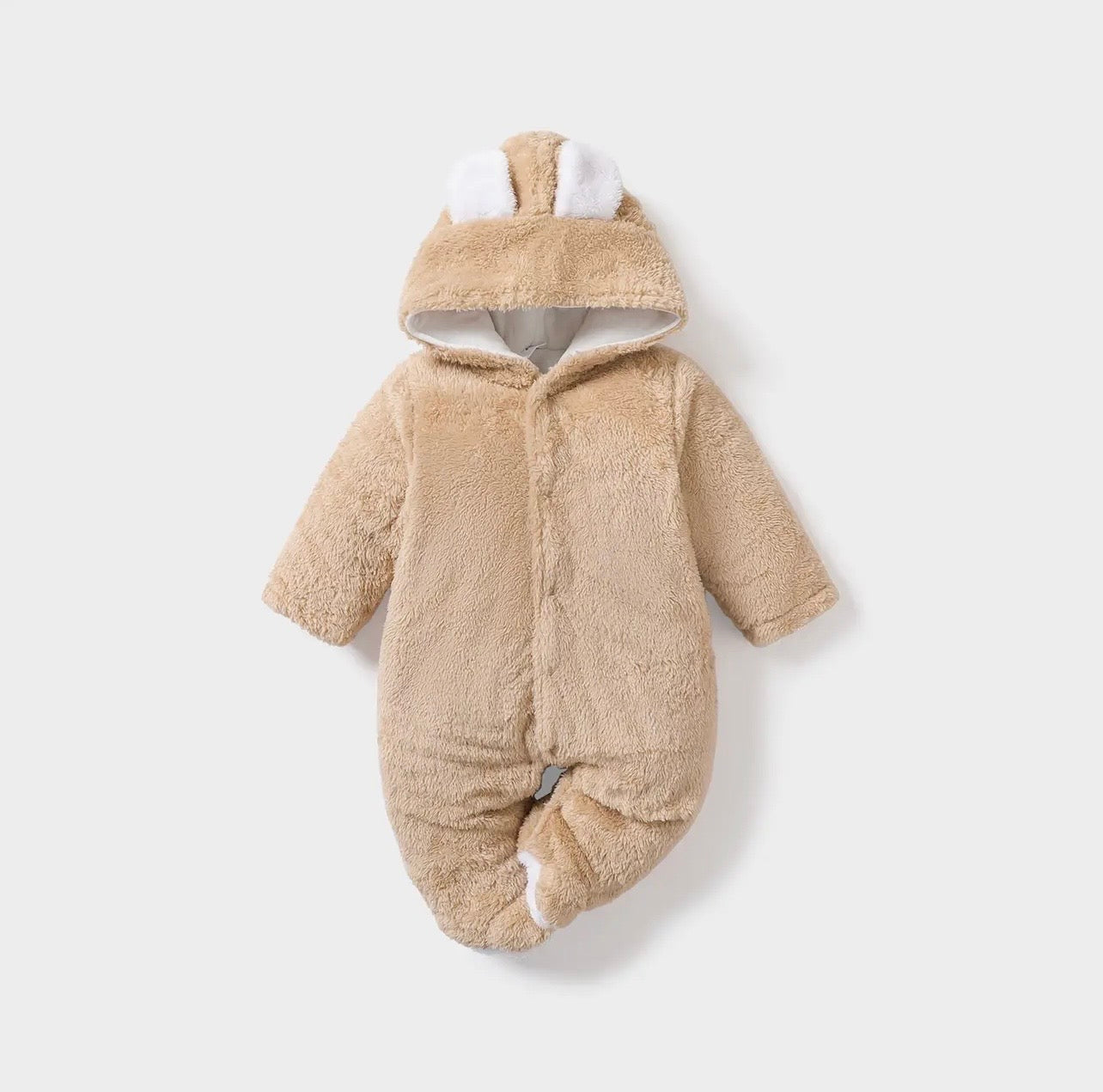 Solid Hooded 3D Bear Baby Jumpsuit