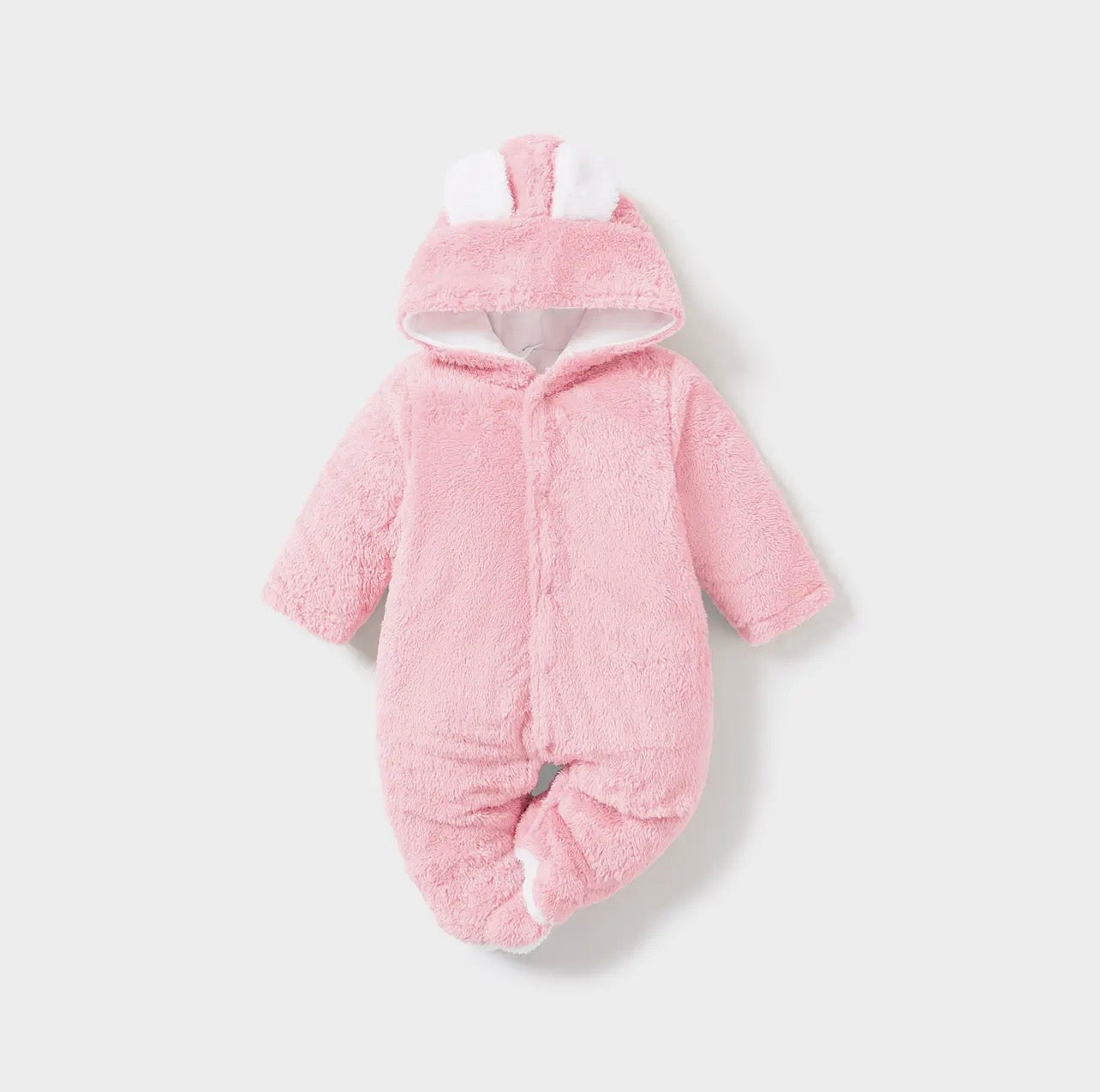 Solid Hooded 3D Bear Baby Jumpsuit