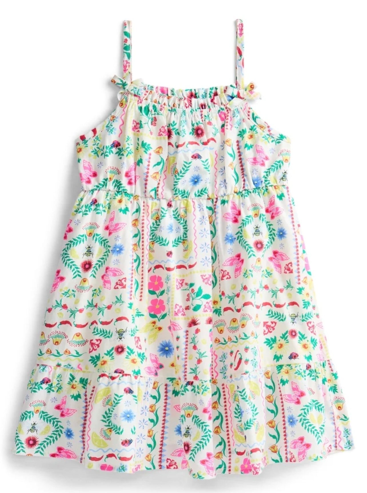 Girls Colorful Floral Tiered Dress