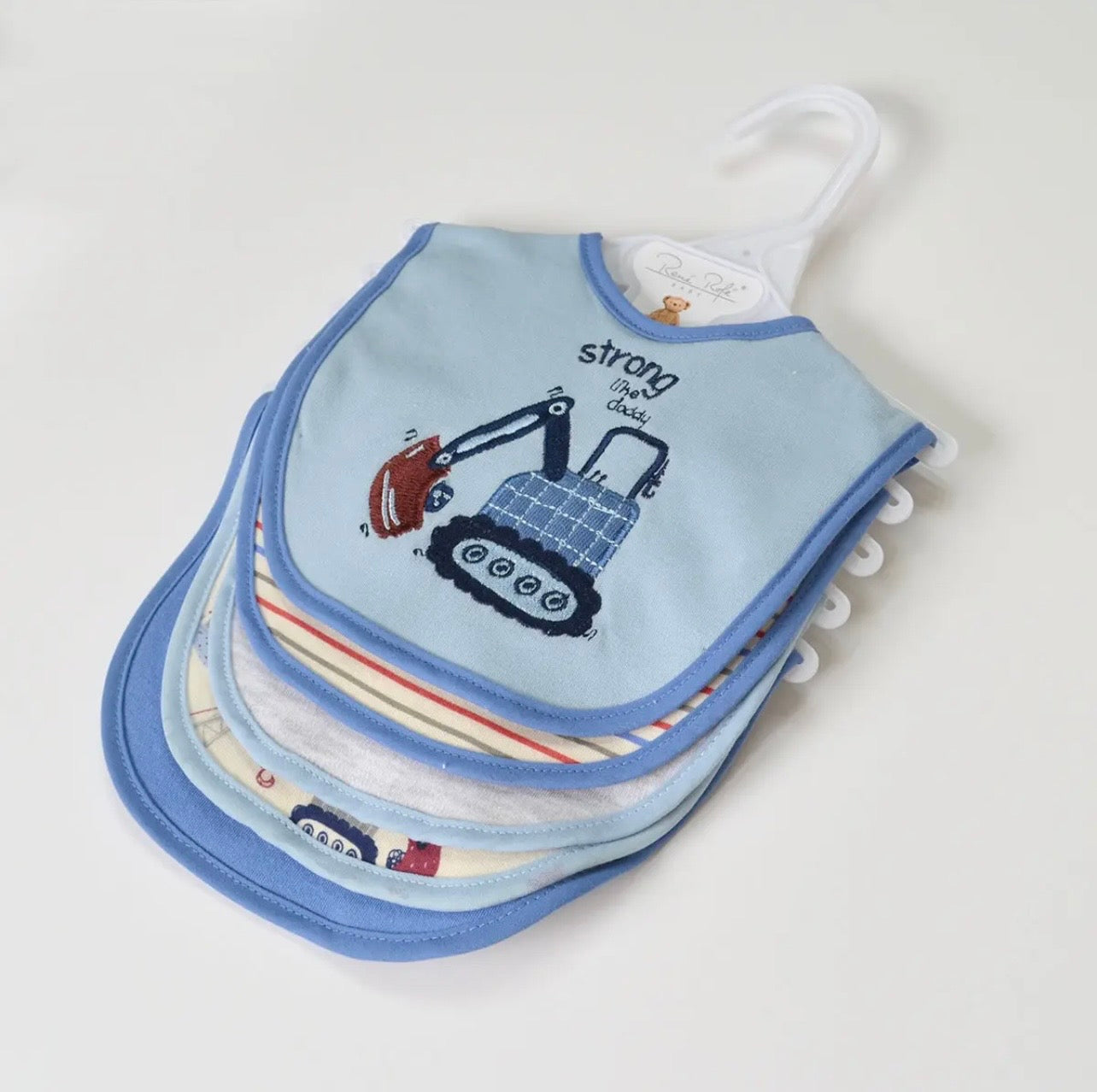 5-Pack Baby Bibs – Blue Construction
