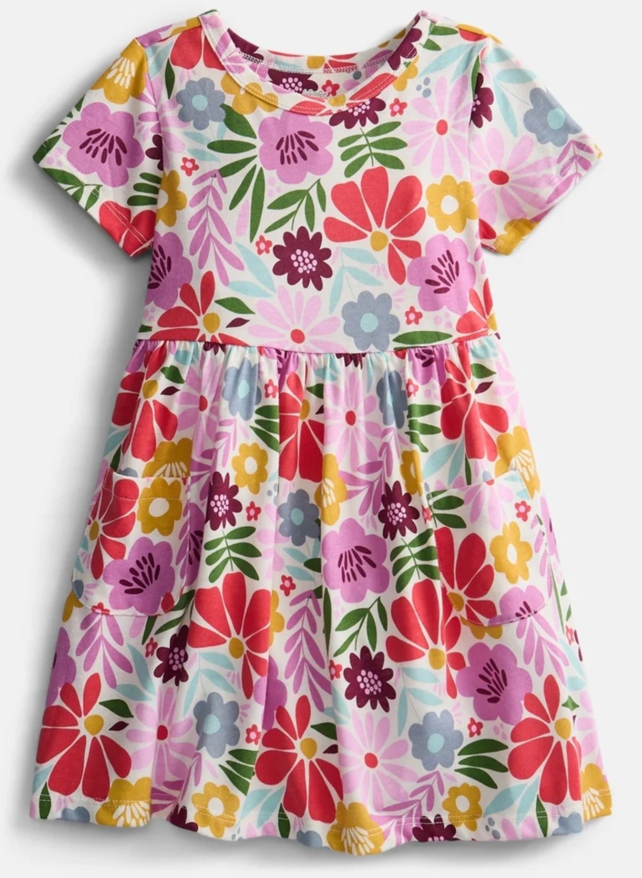 Girls Colorful Floral Pocket Dress