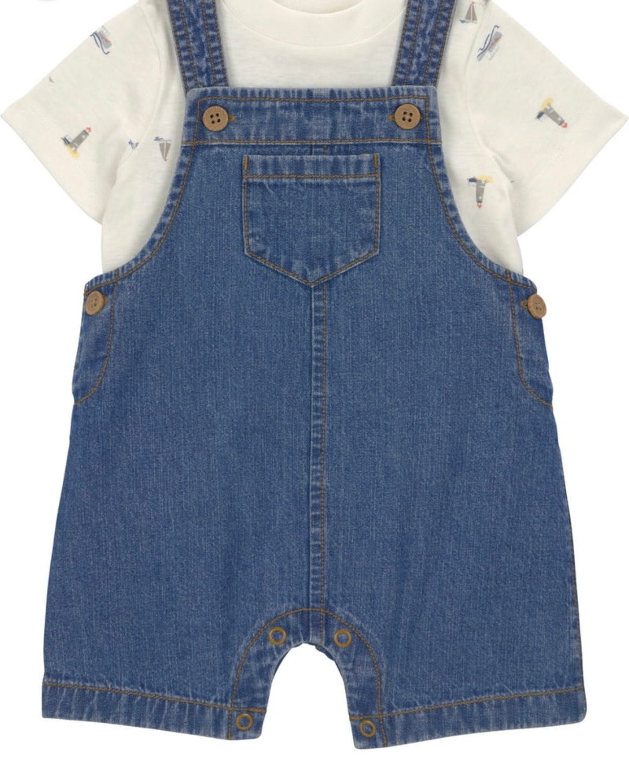 Denim Days 2-Piece Baby Boy Overall & T-Shirt Set