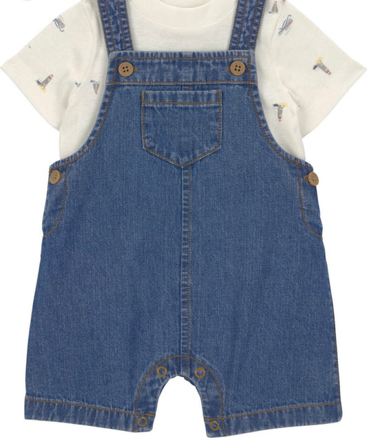 Denim Days 2-Piece Baby Boy Overall & T-Shirt Set