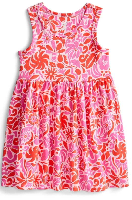 Pink Tropical Floral Pocket Dress