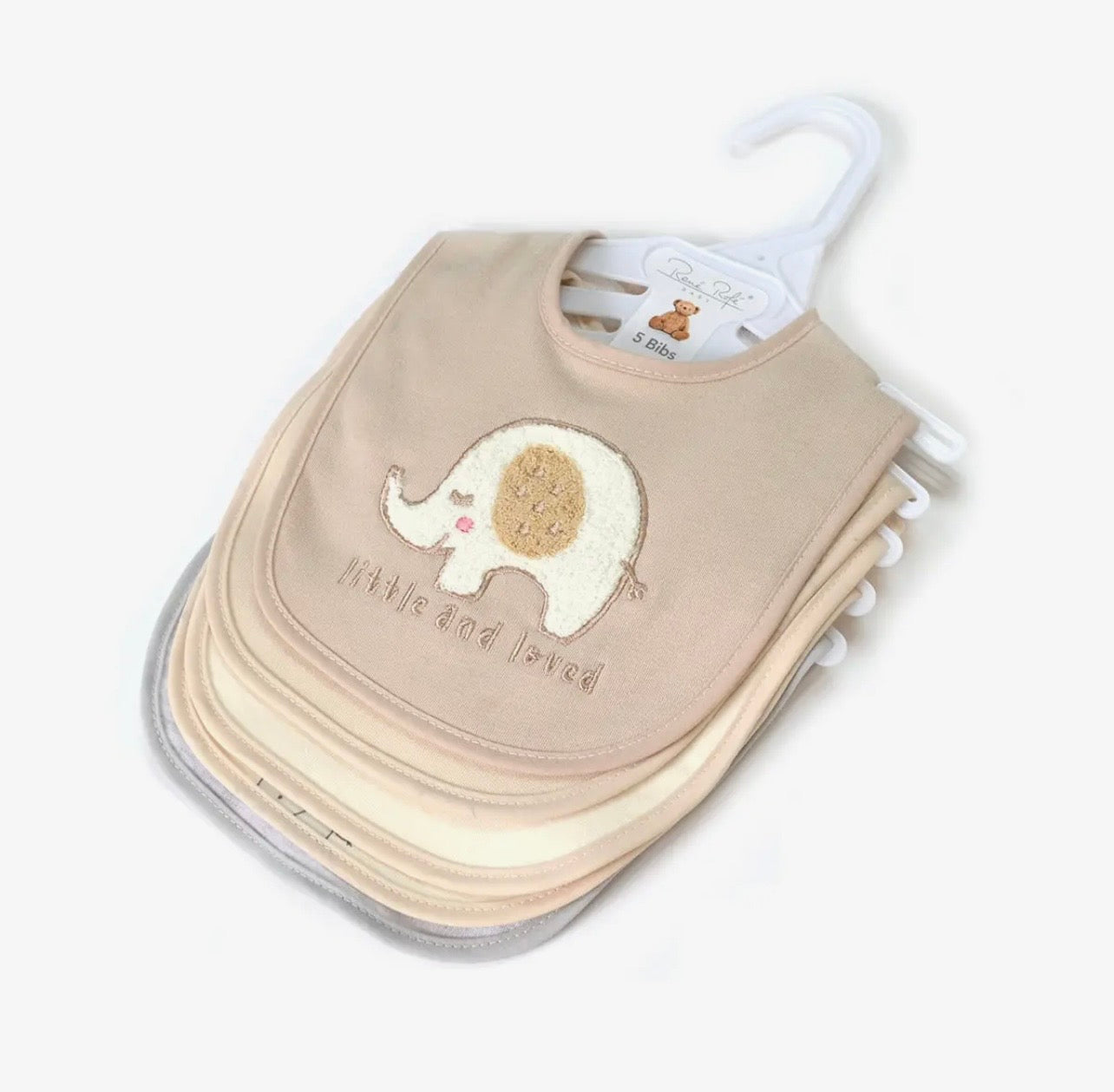 5-Pack Baby Bibs – Neutral Elephant
