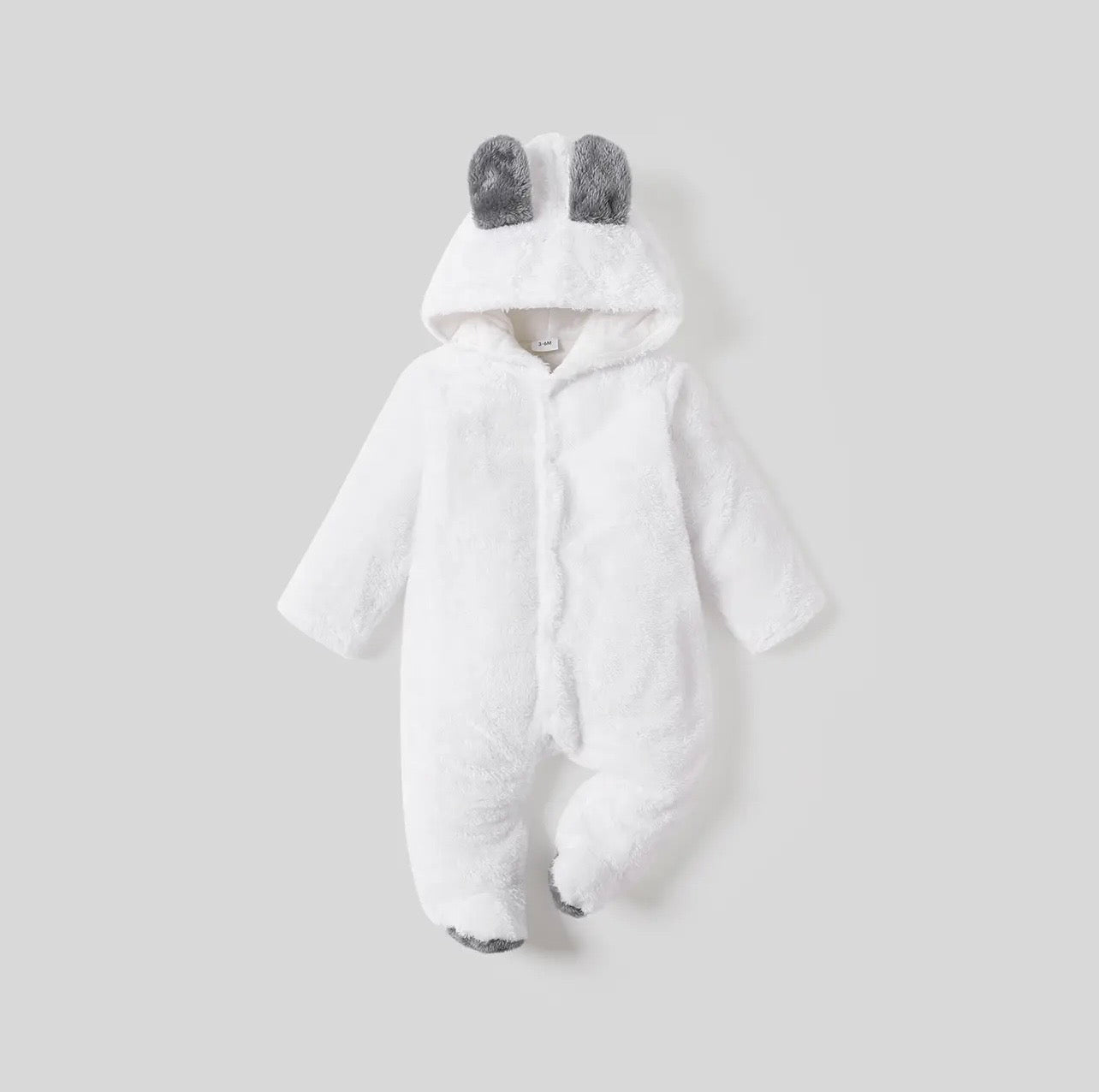 Solid Hooded 3D Bear Baby Jumpsuit