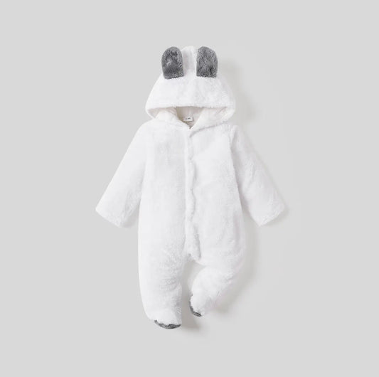 Solid Hooded 3D Bear Baby Jumpsuit
