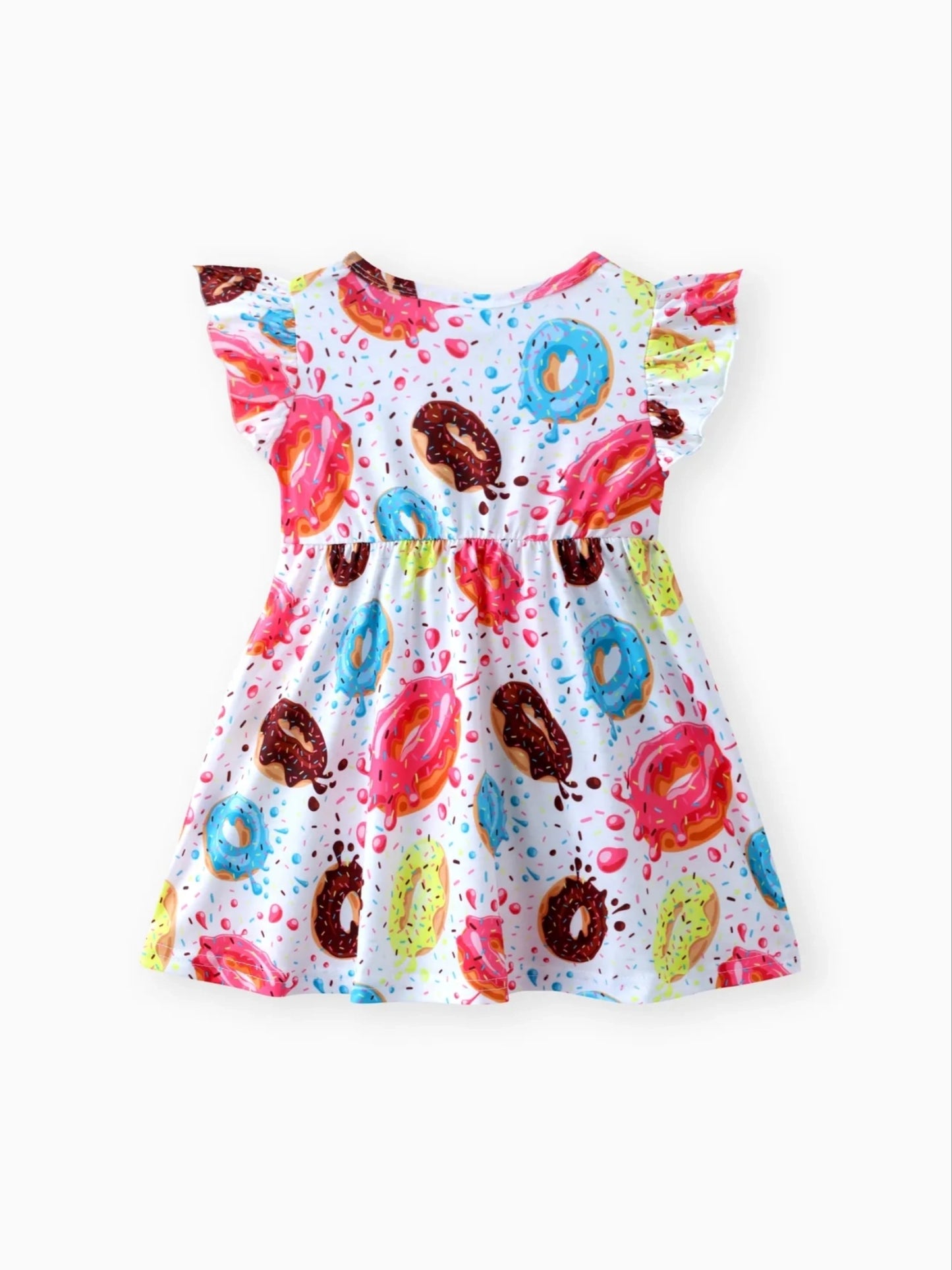 Rainbow Print Flutter-Sleeve Dress