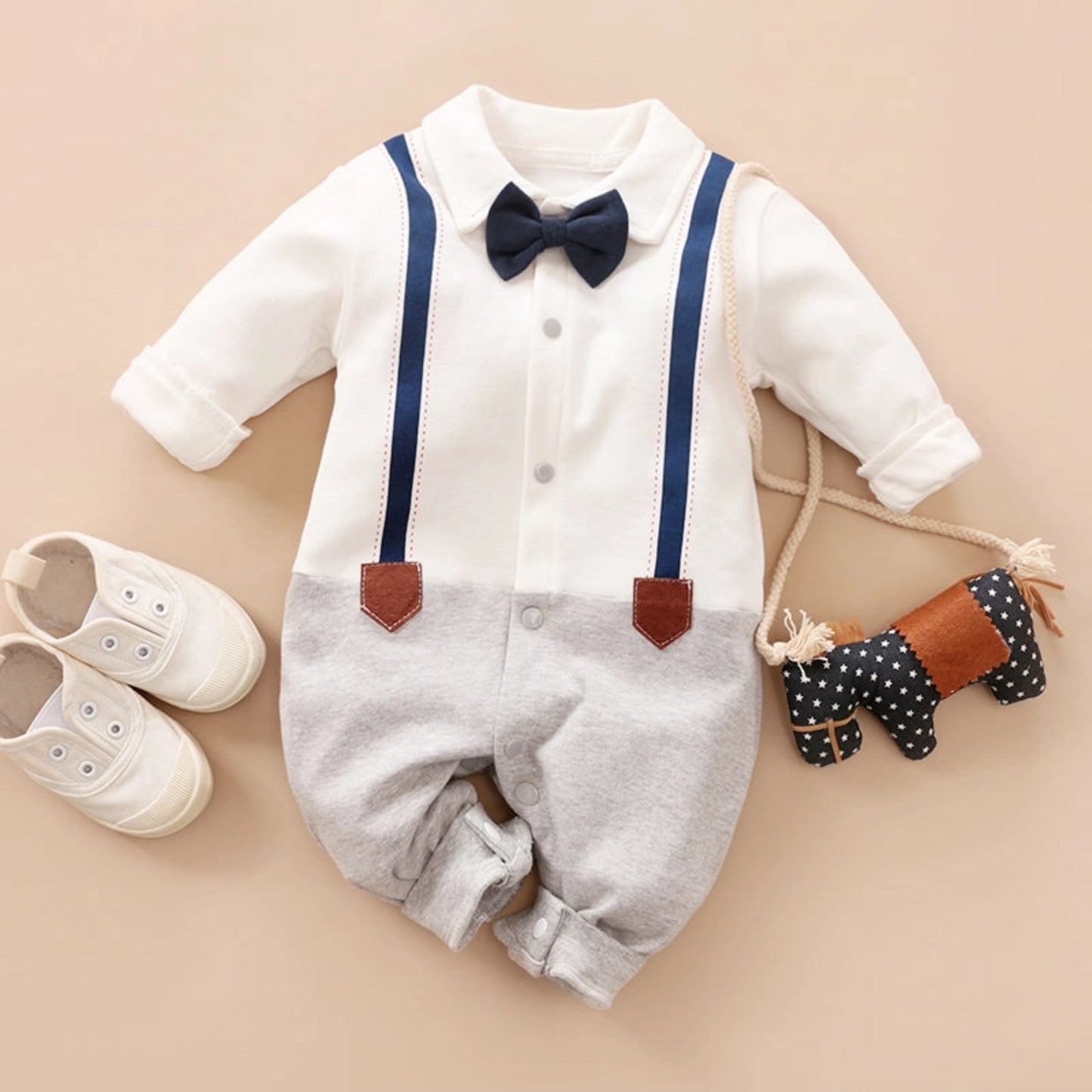 Baby Boy's Grace Faux-Two tone Jumpsuit in White/ Is grey