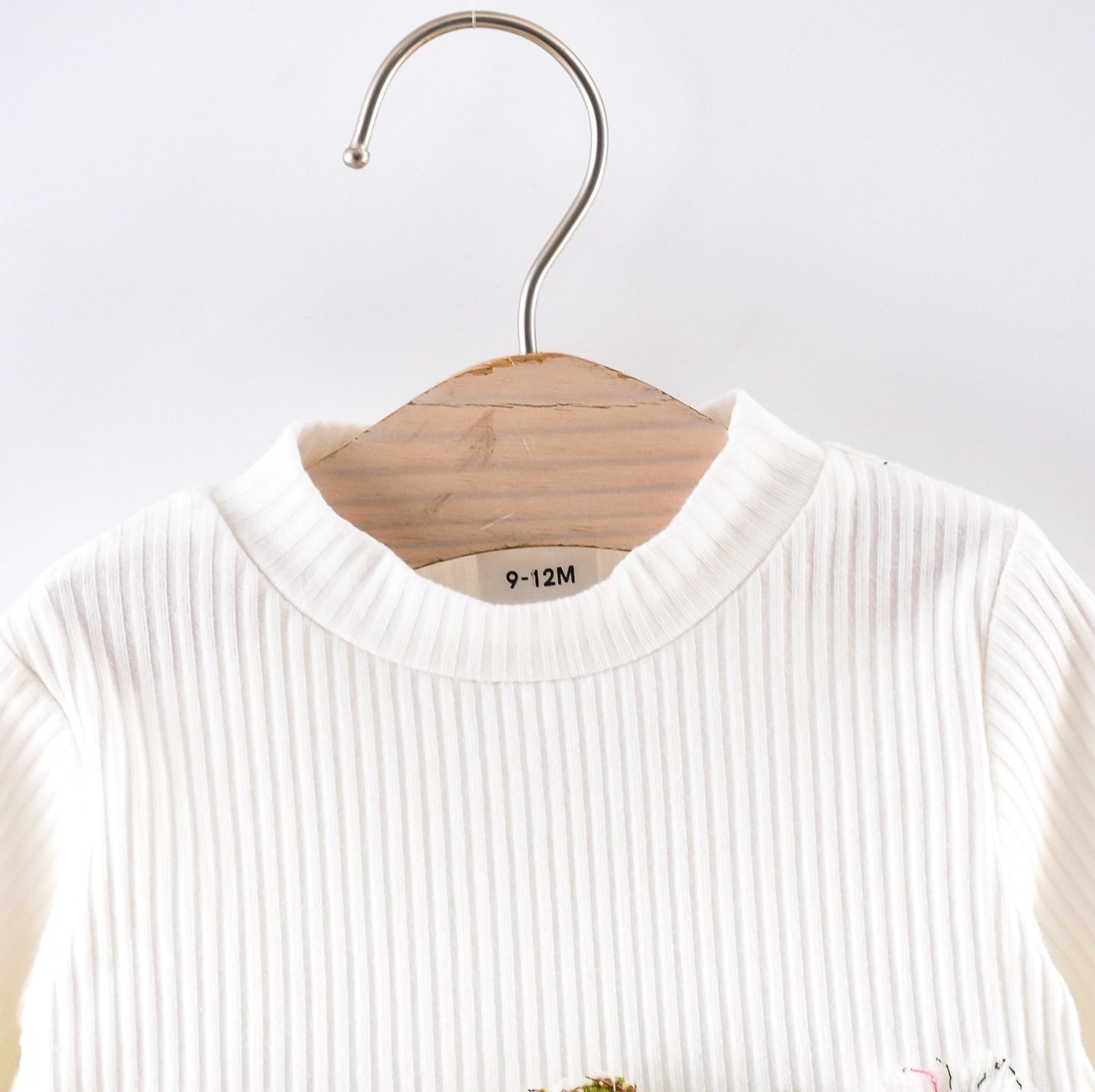 Baby Ribbed Long-Sleeve Splicing Floral Embroider Dress