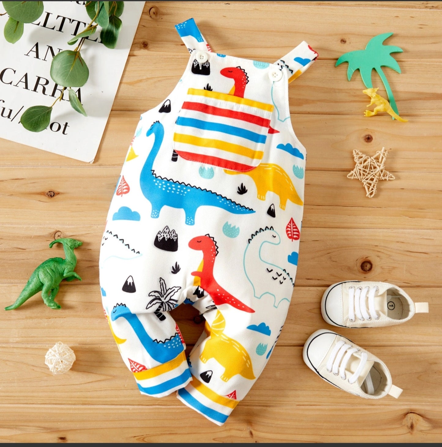 Baby Boy Multi Dinosaur Print Sleeveless Jumpsuit Overalls